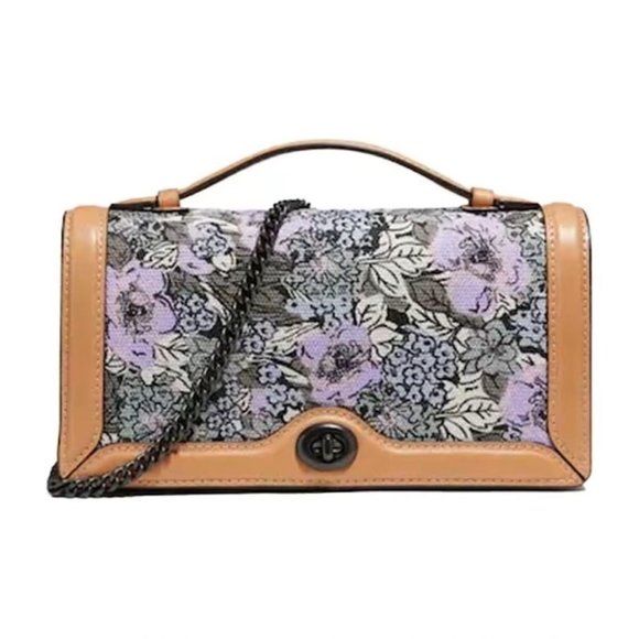Coach Riley Chain Clutch With Heritage Floral Print Pewter